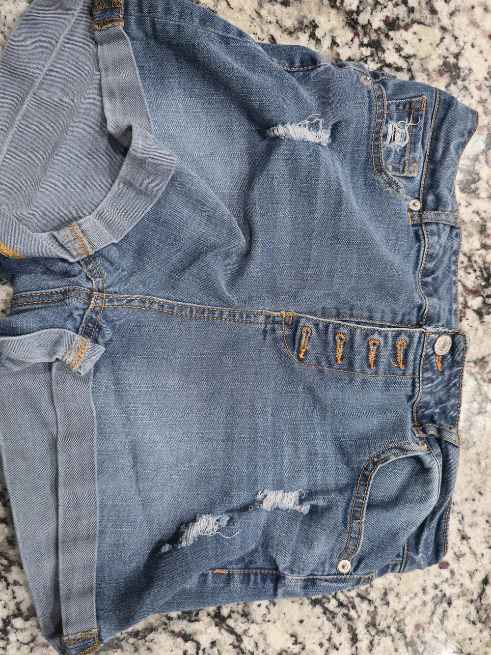 Love Tree Light Blue High-Waist Distressed Denim Shorts